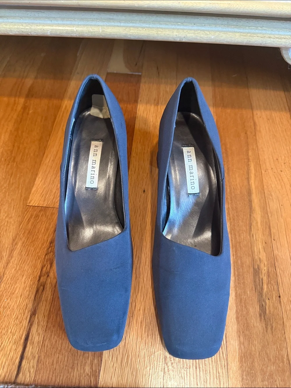 Ann Marino Navy Suede Square-Toe Pump Heels